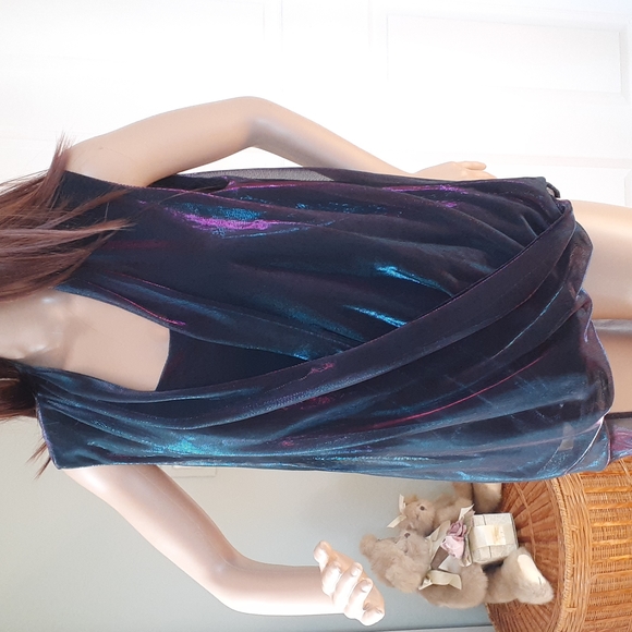Alfani Purple Iridescent asymmetrical drapey Party Top size large - Picture 1 of 5